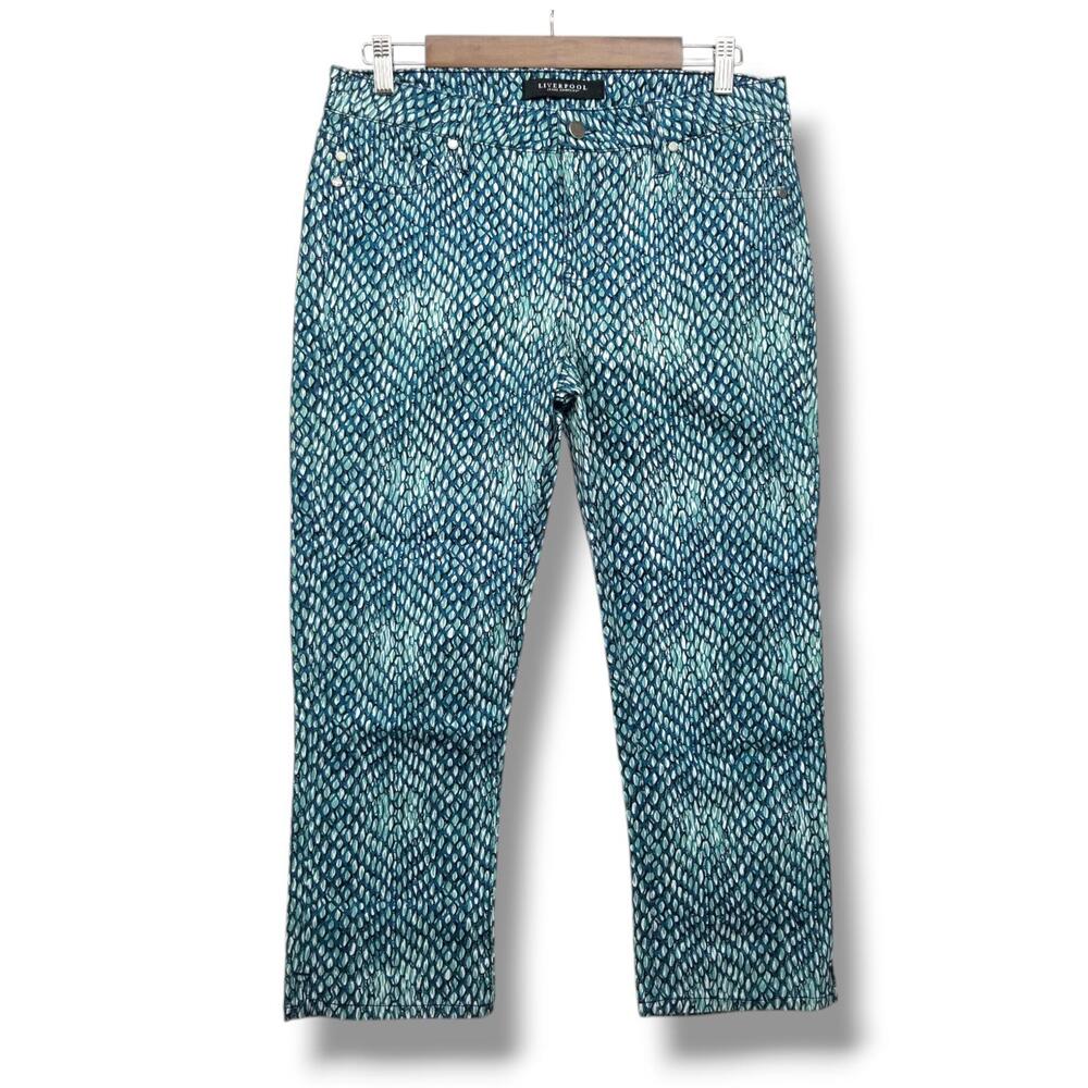 Liverpool Cropped Jeans Womens 8 Blue Teal White‎ Snakeskin NWOT Seaport